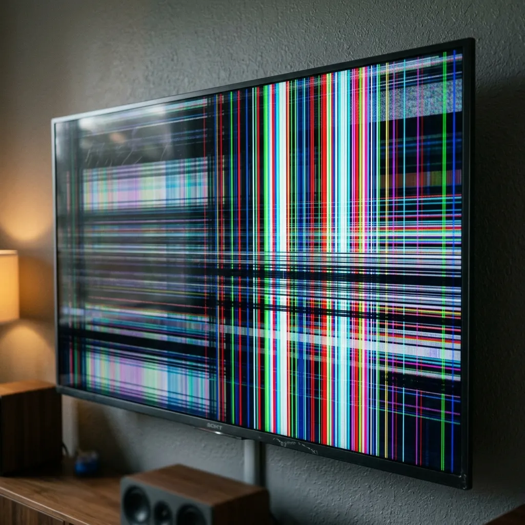 TV screen displaying vertical lines caused by a panel or T-CON fault